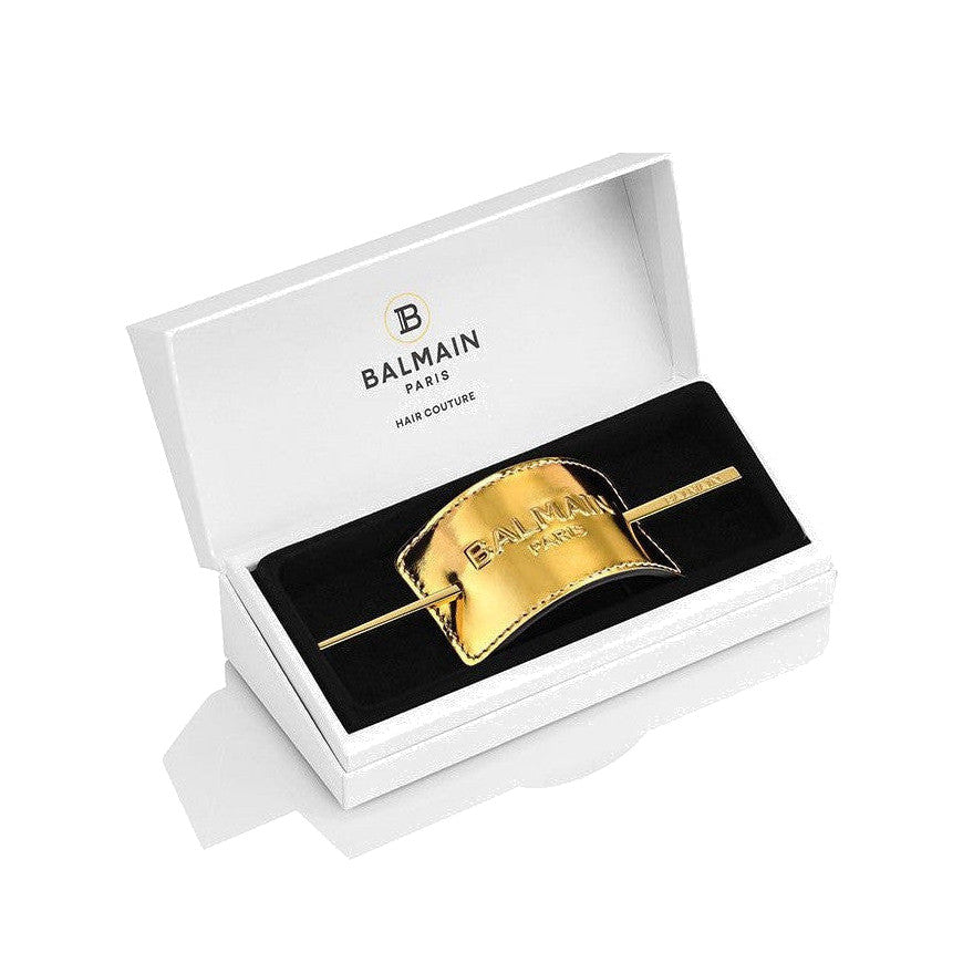 BALMAIN HAIR Genuine Leather Signature Hair Barrette Gold Logo nahast juukseklamber kuldse logoga, pilt 2