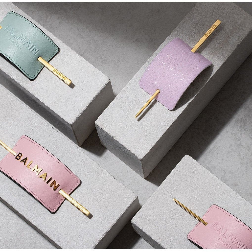 BALMAIN HAIR Leather Hair Barrette Golden BALMAIN Pink roosa nahast juukseklamber kuldse logoga, pilt 3