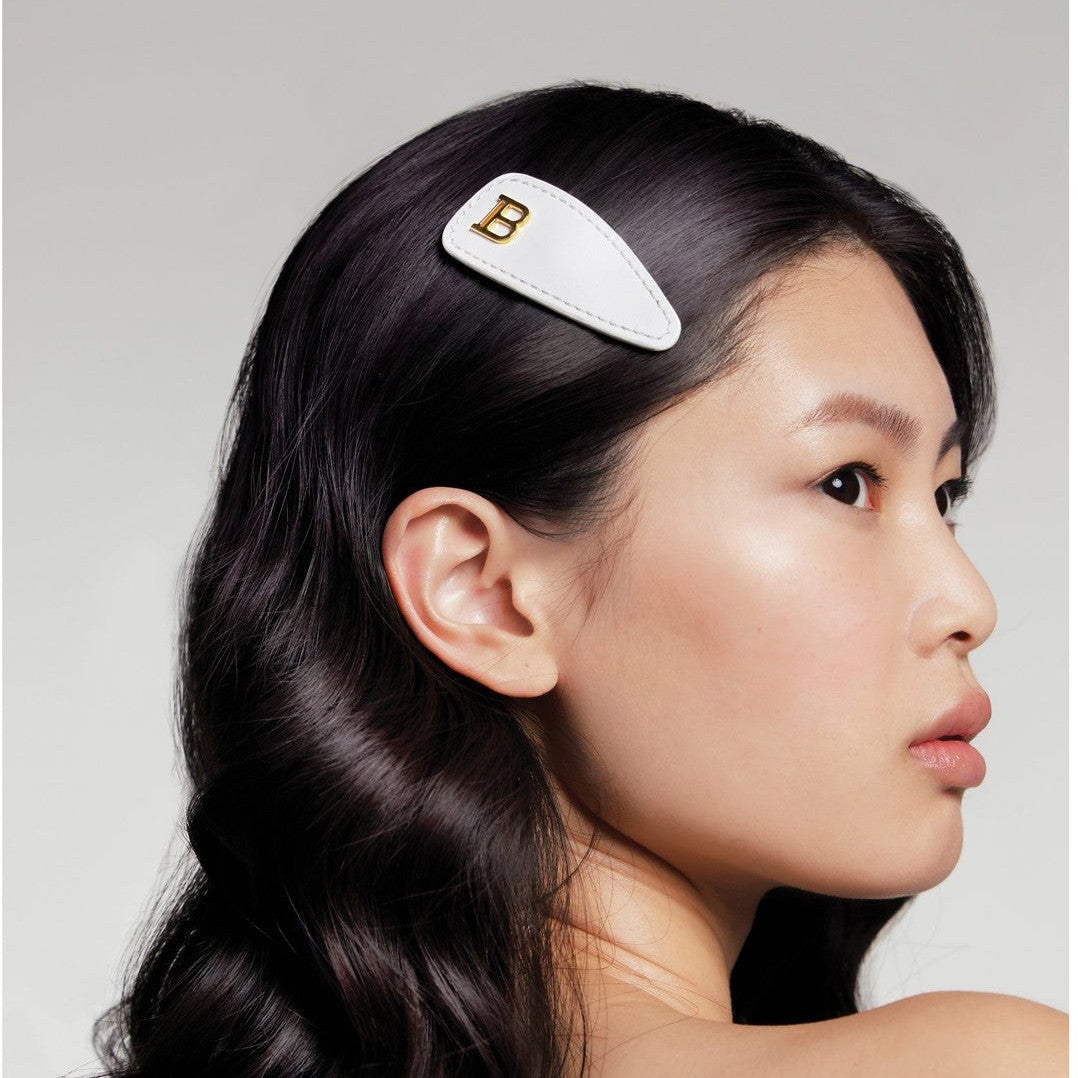 BALMAIN HAIR PRINTEMPS Leather Snap Hair Clip White valge nahast juukseklamber, pilt 4