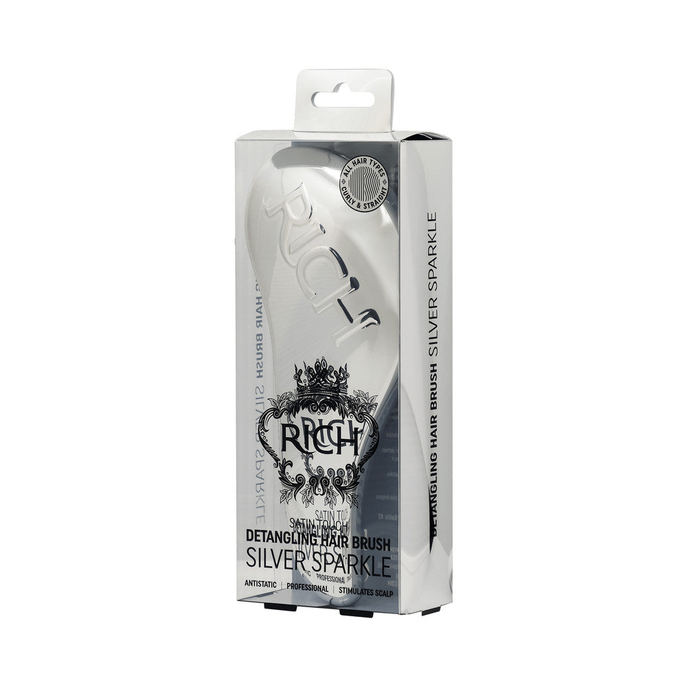 RICH SATIN TOUCH Detangling Brush Silver Sparkle antistaatiline pusasid harutav juuksehari, 1tk