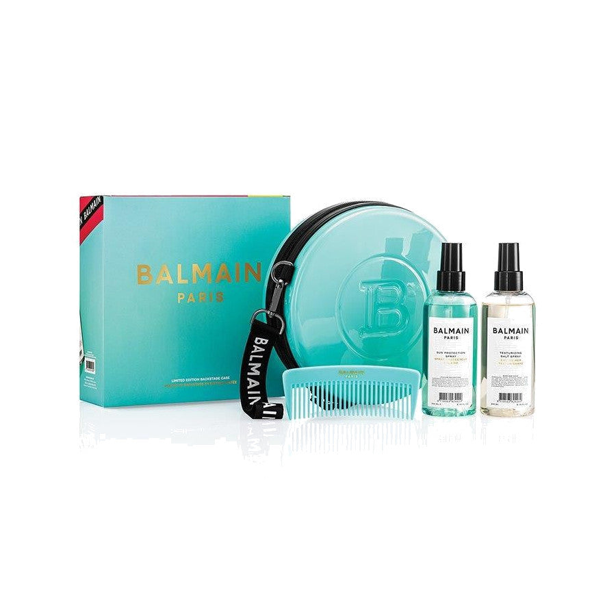 BALMAIN HAIR Backstage Session Case Turquoise türkiissinine kosmeetikakott päikesekaitse- ja soolaspreiga, pilt 2