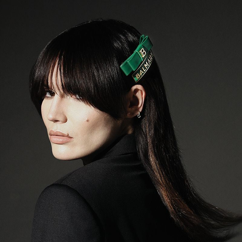 BALMAIN HAIR Barrette Bow Gold & Green lipsuga roheline juukseklamber, pilt 4