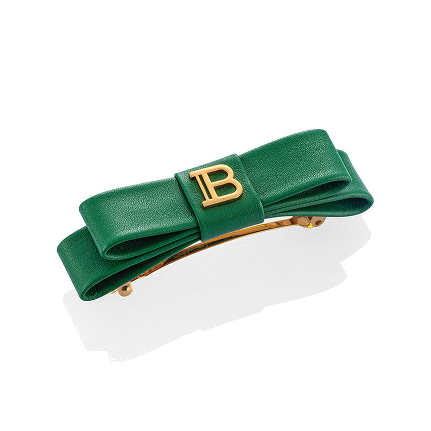 BALMAIN HAIR Barrette Bow Gold & Green lipsuga roheline juukseklamber