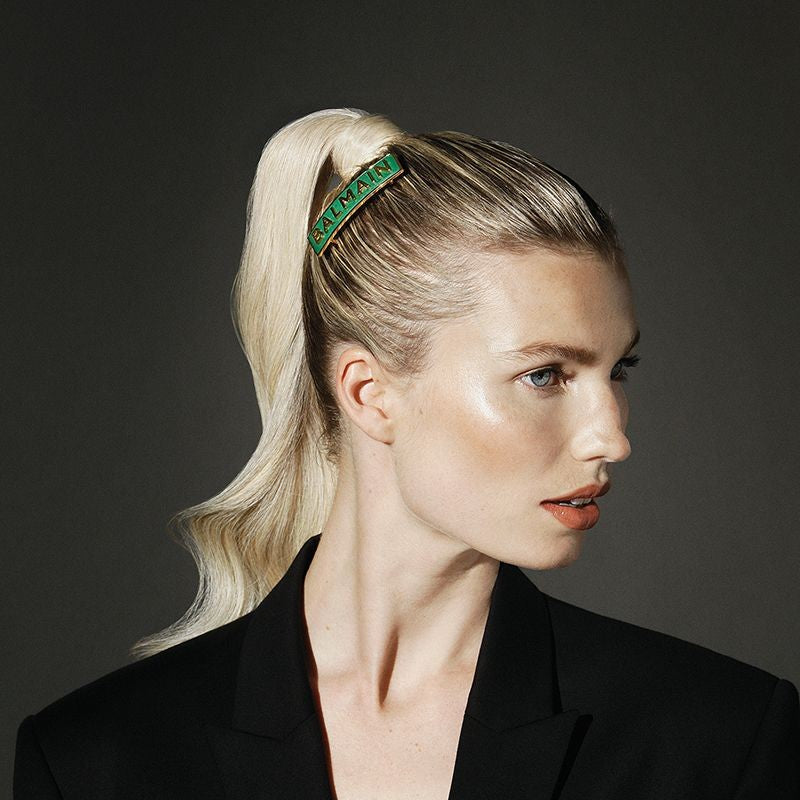 BALMAIN HAIR Barrette Golden BALMAIN Logo Green 18K kullaga roheline juukseklamber, L, pilt 4