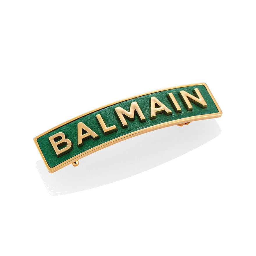 BALMAIN HAIR Barrette Golden BALMAIN Logo Green 18K kullaga roheline juukseklamber, L