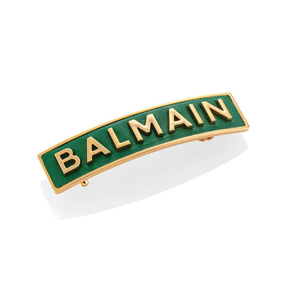 BALMAIN HAIR Barrette Golden BALMAIN Logo Green 18K kullaga roheline juukseklamber, L
