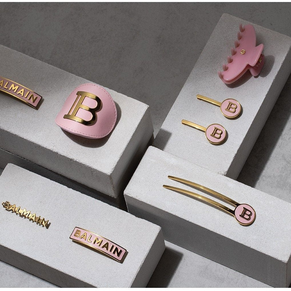 BALMAIN HAIR Barrette Golden BALMAIN Logo Pink 18K kullaga roosa juukseklamber, L, pilt 2