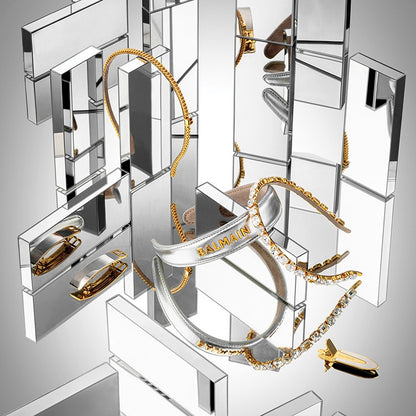 BALMAIN HAIR Barrette Silver & Gold hõbedane juukseklamber 18K kuldse B-tähega, M, pilt 2