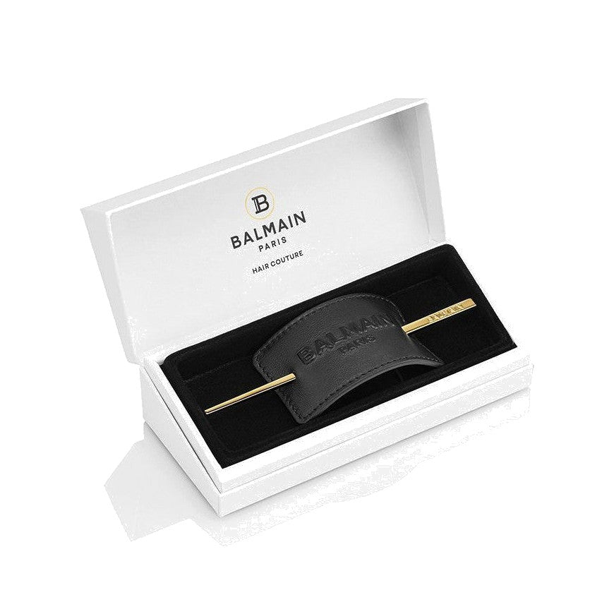 BALMAIN HAIR Genuine Leather Signature Hair Barrette Black with Logo must nahast juukseklamber logoga, pilt 2