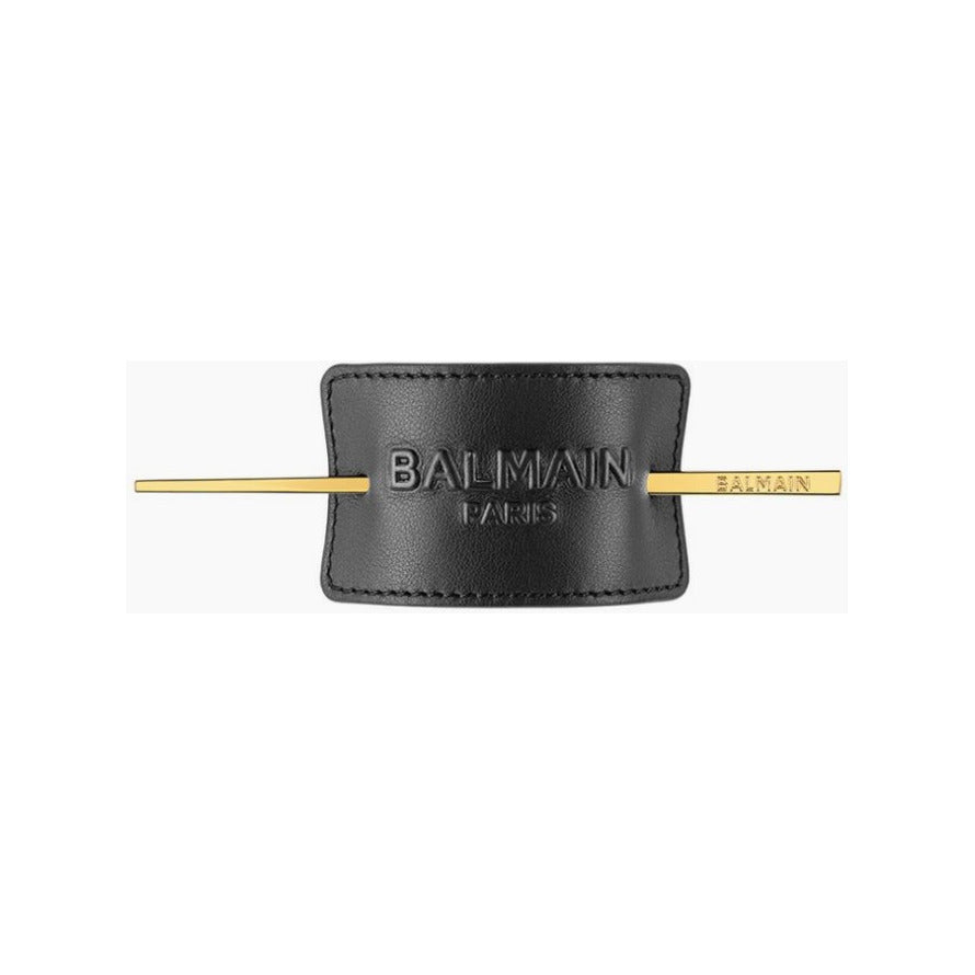 BALMAIN HAIR Genuine Leather Signature Hair Barrette Black with Logo must nahast juukseklamber logoga