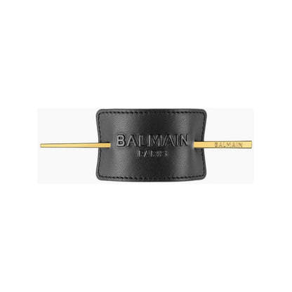 BALMAIN HAIR Genuine Leather Signature Hair Barrette Black with Logo must nahast juukseklamber logoga