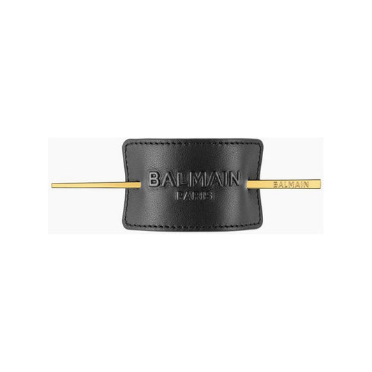 BALMAIN HAIR Genuine Leather Signature Hair Barrette Black with Logo must nahast juukseklamber logoga