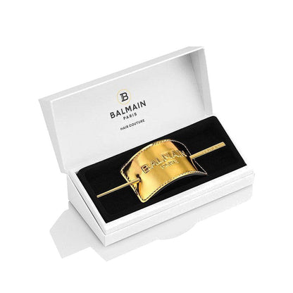 BALMAIN HAIR Genuine Leather Signature Hair Barrette Gold Logo nahast juukseklamber kuldse logoga, pilt 2