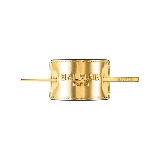 BALMAIN HAIR Genuine Leather Signature Hair Barrette Gold Logo nahast juukseklamber kuldse logoga