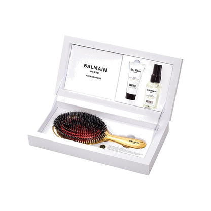 BALMAIN HAIR Golden 14K Spa Brush Set kuldne juuksehari, läikesprei ja argaaniaeliksiir