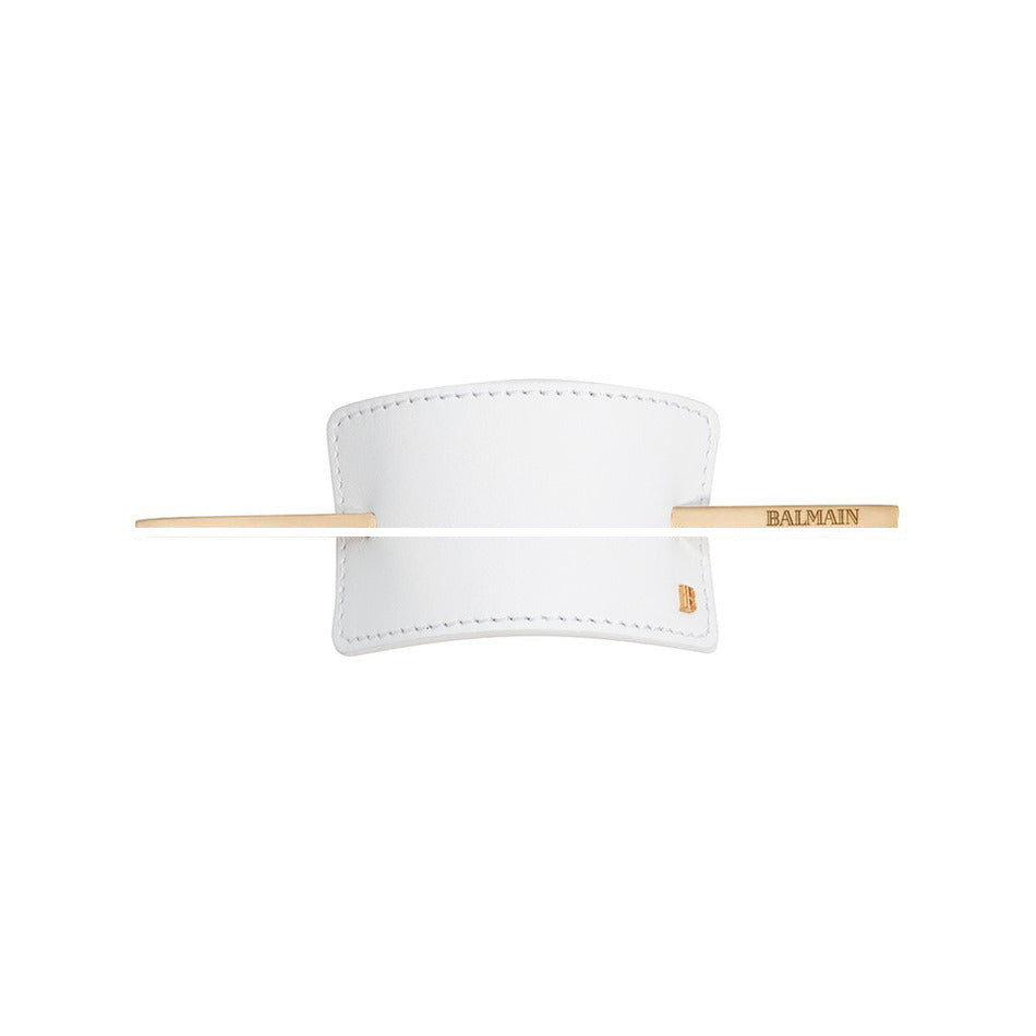BALMAIN HAIR Hair Barrette White Leather Vintage valge nahast juukseklamber