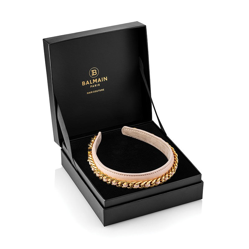 BALMAIN HAIR Leather Chain Golden Headband Pink napa nahast roosa peavõru kuldse ketiga, L, pilt 2