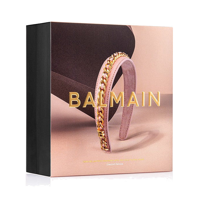 BALMAIN HAIR Leather Chain Golden Headband Pink napa nahast roosa peavõru kuldse ketiga, L, pilt 3
