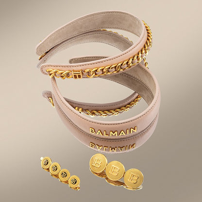 BALMAIN HAIR Leather Chain Golden Headband Pink napa nahast roosa peavõru kuldse ketiga, L, pilt 4