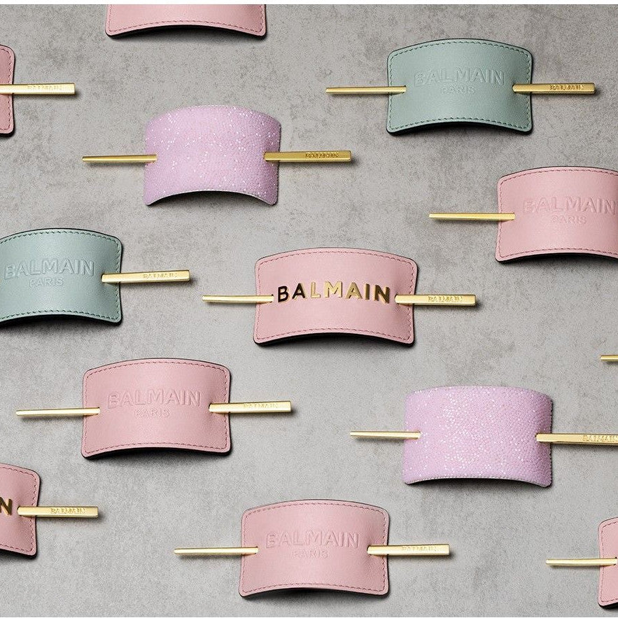 BALMAIN HAIR Leather Hair Barrette Golden BALMAIN Pink roosa nahast juukseklamber kuldse logoga, pilt 2