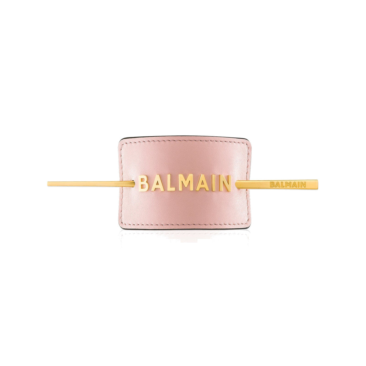 BALMAIN HAIR Leather Hair Barrette Golden BALMAIN Pink roosa nahast juukseklamber kuldse logoga