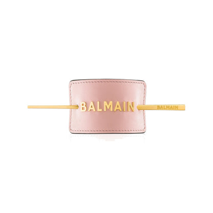 BALMAIN HAIR Leather Hair Barrette Golden BALMAIN Pink roosa nahast juukseklamber kuldse logoga