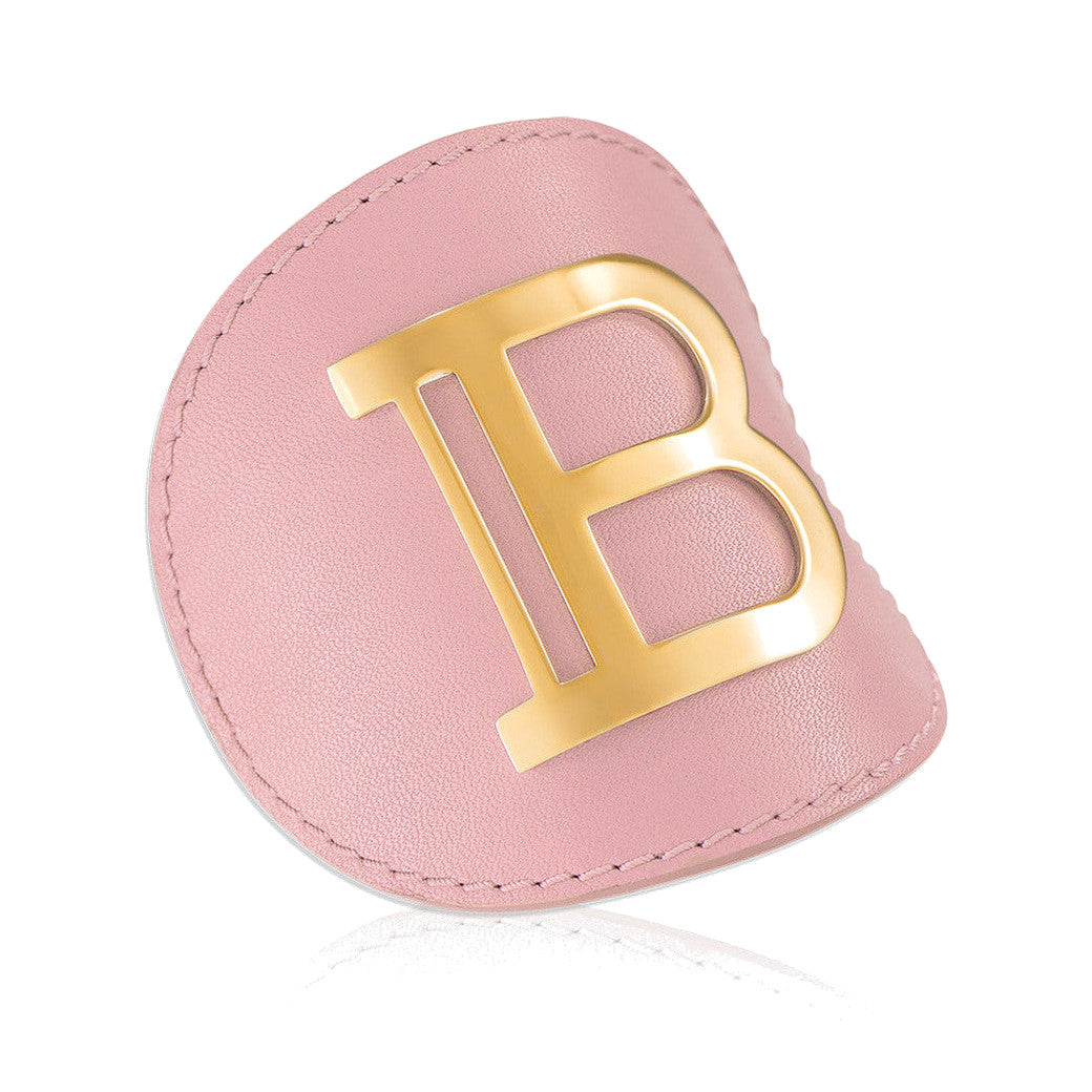 BALMAIN HAIR Leather Hair Clip Golden B Pink roosa nahast juukseklamber kuldse B-logoga