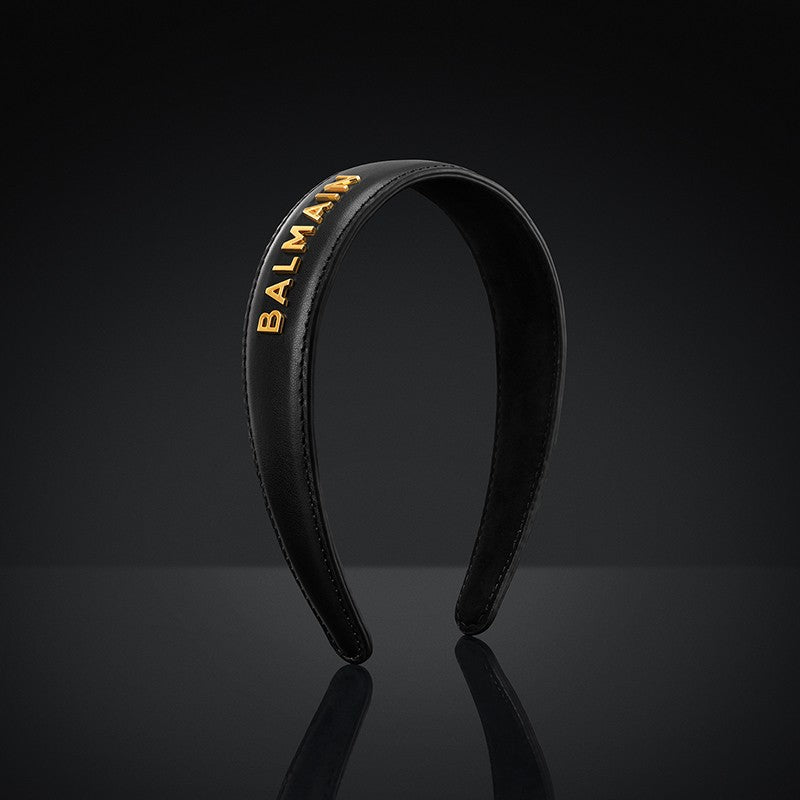 BALMAIN HAIR Leather Headband BALMAIN Logo Gold & Black napa nahast must peavõru, L, pilt 3
