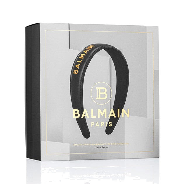 BALMAIN HAIR Leather Headband BALMAIN Logo Gold & Black napa nahast must peavõru, L, pilt 4