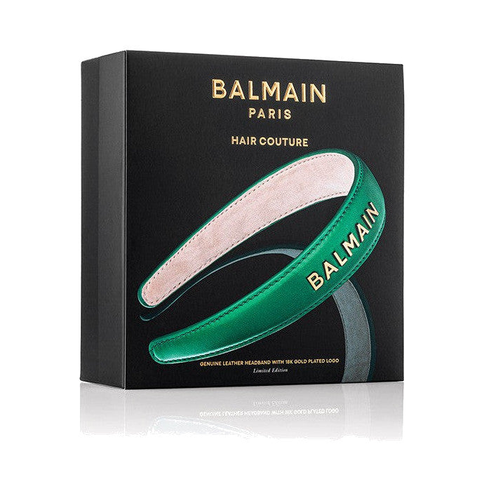 BALMAIN HAIR Leather Headband Gold & Green 18K kullatud roheline nahast peavõru, pilt 3