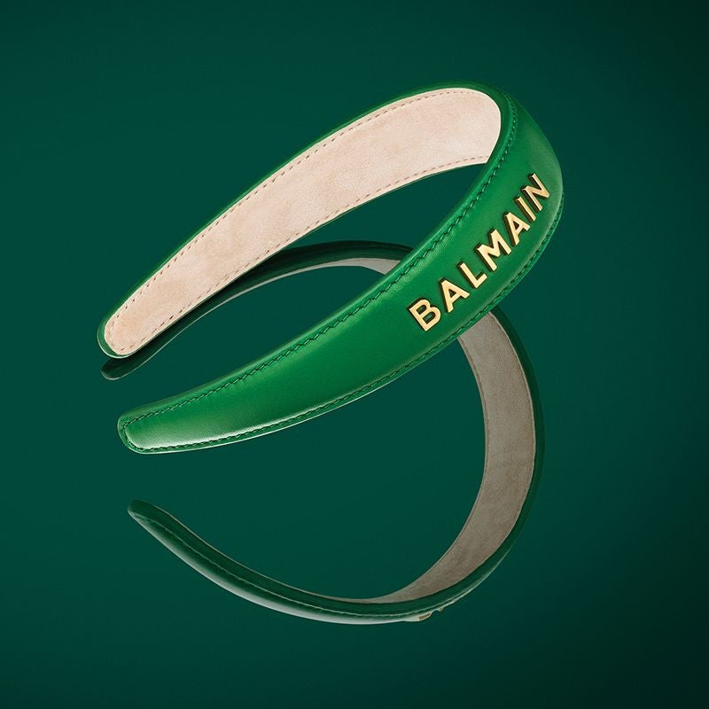 BALMAIN HAIR Leather Headband Gold & Green 18K kullatud roheline nahast peavõru, pilt 4
