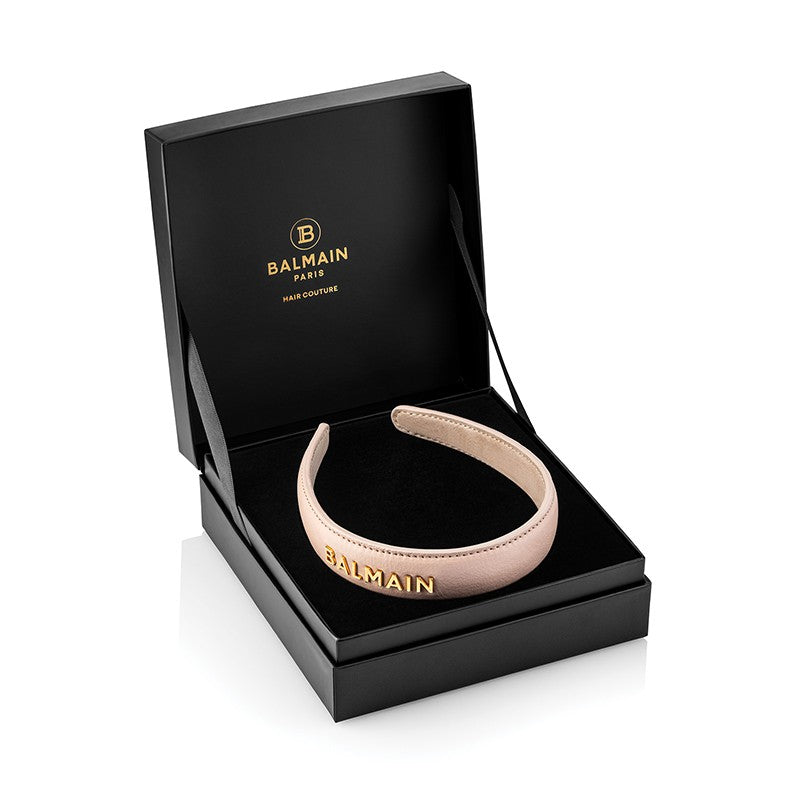 BALMAIN HAIR Leather Headband Pink Golden Logo napa nahast roosa peavõru BALMAIN logoga, L, pilt 2