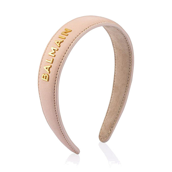 BALMAIN HAIR Leather Headband Pink Golden Logo napa nahast roosa peavõru BALMAIN logoga, L