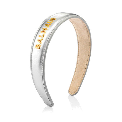 BALMAIN HAIR Leather Headband Silver hõbedane nahast peavõru, L