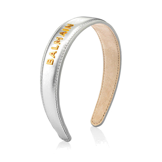 BALMAIN HAIR Leather Headband Silver hõbedane nahast peavõru, L