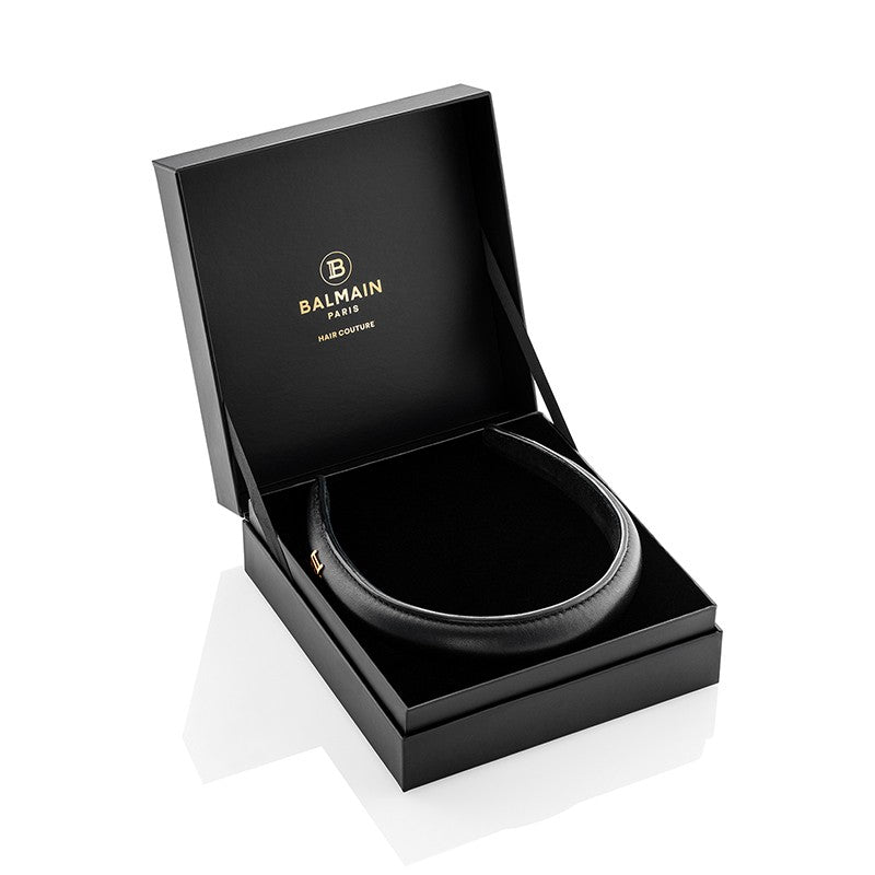 BALMAIN HAIR Puffed Leather Headband Golden B-logo Black 18K kullaga B-logoga must nahast peavõru, L, pilt 2