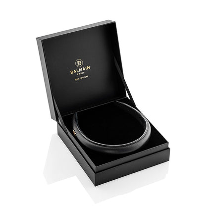 BALMAIN HAIR Puffed Leather Headband Golden B-logo Black 18K kullaga B-logoga must nahast peavõru, L, pilt 2