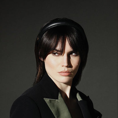 BALMAIN HAIR Puffed Leather Headband Golden B-logo Black 18K kullaga B-logoga must nahast peavõru, L, pilt 4