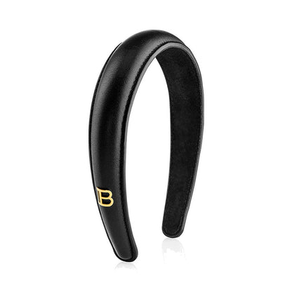 BALMAIN HAIR Puffed Leather Headband Golden B-logo Black 18K kullaga B-logoga must nahast peavõru, L