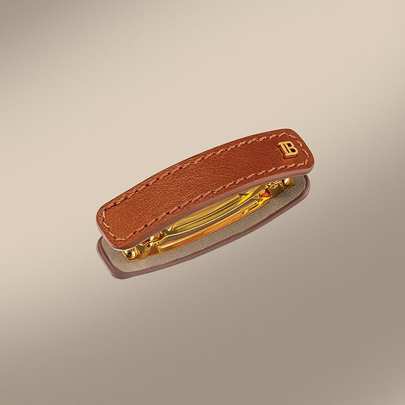 BALMAIN HAIR RIVIERA Barrette Cognac pruun nahaga kaetud juukseklamber, M, pilt 2