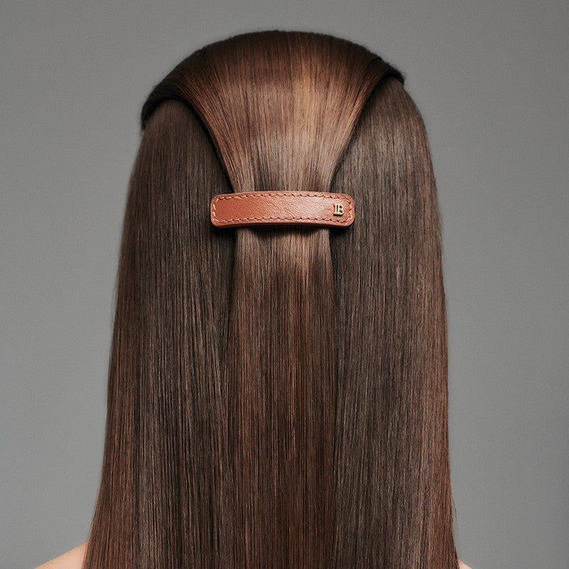 BALMAIN HAIR RIVIERA Barrette Cognac pruun nahaga kaetud juukseklamber, M, pilt 3