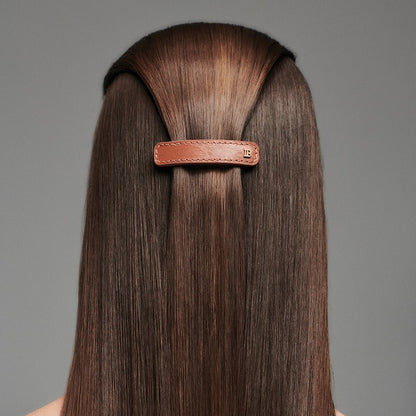 BALMAIN HAIR RIVIERA Barrette Cognac pruun nahaga kaetud juukseklamber, M, pilt 3