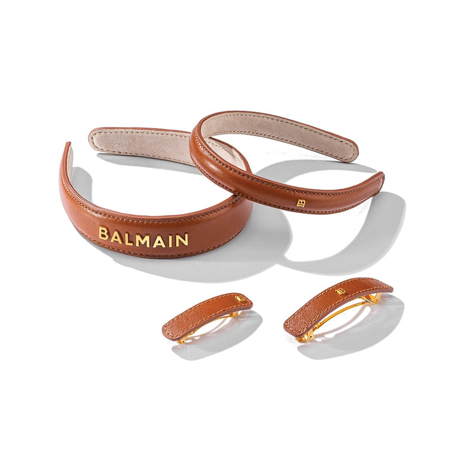 BALMAIN HAIR RIVIERA Barrette Cognac pruun nahaga kaetud juukseklamber, M, pilt 4