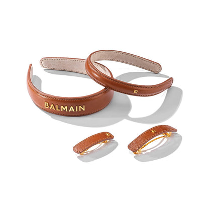 BALMAIN HAIR RIVIERA Barrette Cognac pruun nahaga kaetud juukseklamber, M, pilt 4