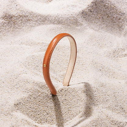 BALMAIN HAIR RIVIERA Headband Cognac pruunist nahast peavõru, M, pilt 3