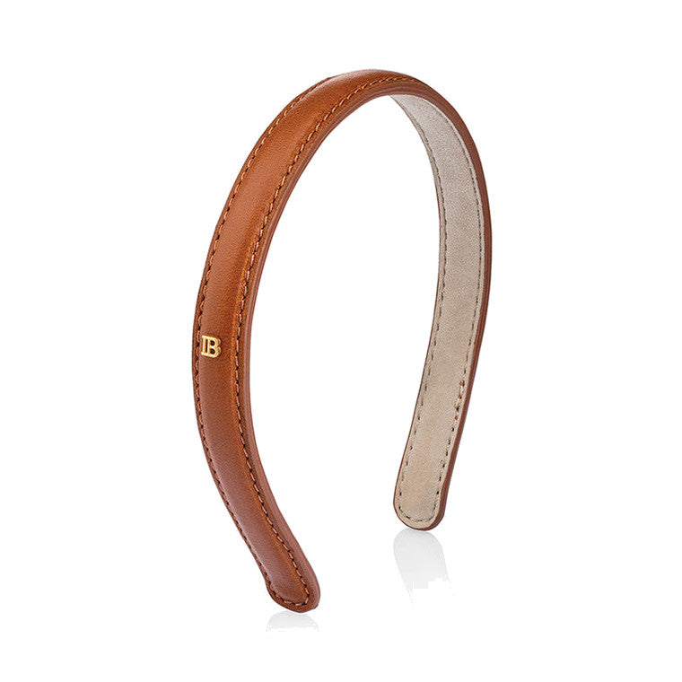 BALMAIN HAIR RIVIERA Headband Cognac pruunist nahast peavõru, M