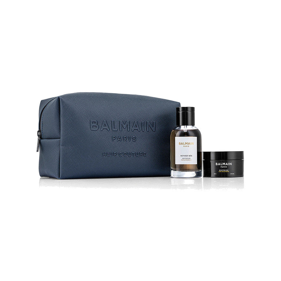 BALMAIN HAIR SAPPHIRE HOMME Styling Cosmetic Gift Bag viimistluse kinkekomplekt meestele kosmeetikakotiga