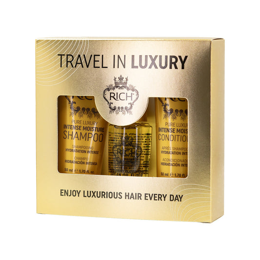 RICH Travel In Luxury Set reisikomplekt intensiivselt niisutavate juuksetoodetega, 50ml+50ml+30ml